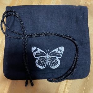 Oscar de la Renta Embroidered Butterfly Linen Jewelry Roll